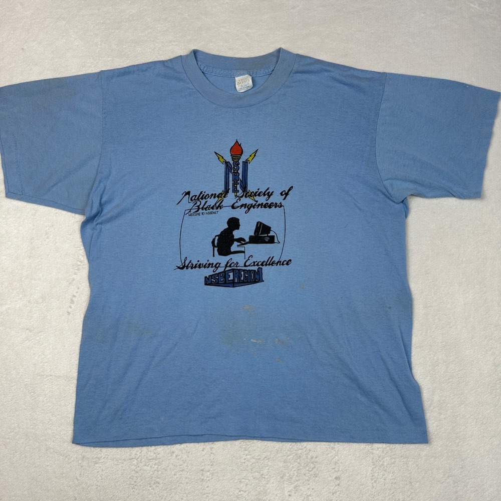 Vintage 80s NSBE National Society of Black Engineers T-Shirt Blue Single Stitch